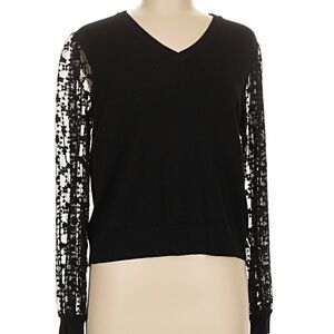 Adriana Papell Black Sweater with Lace Sleeves